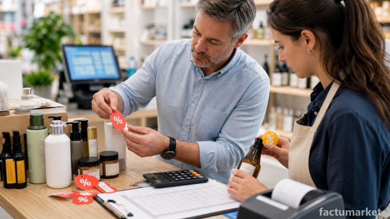 Supervisor revisando descuentos y margen de utilidad con Factumarket